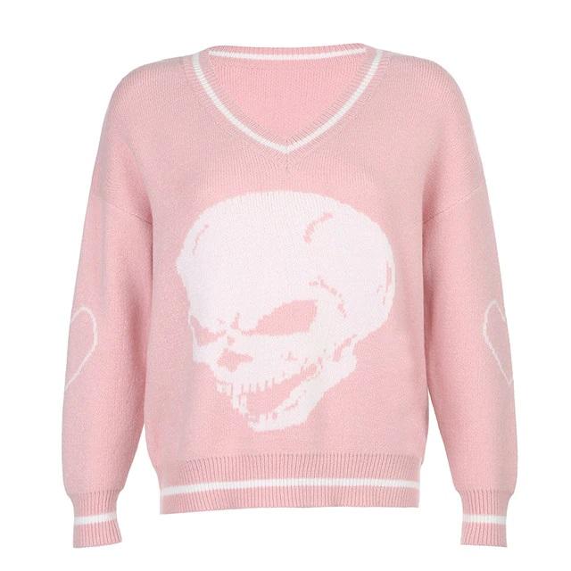 Skull Print Sweater - Aesthetic Clothing