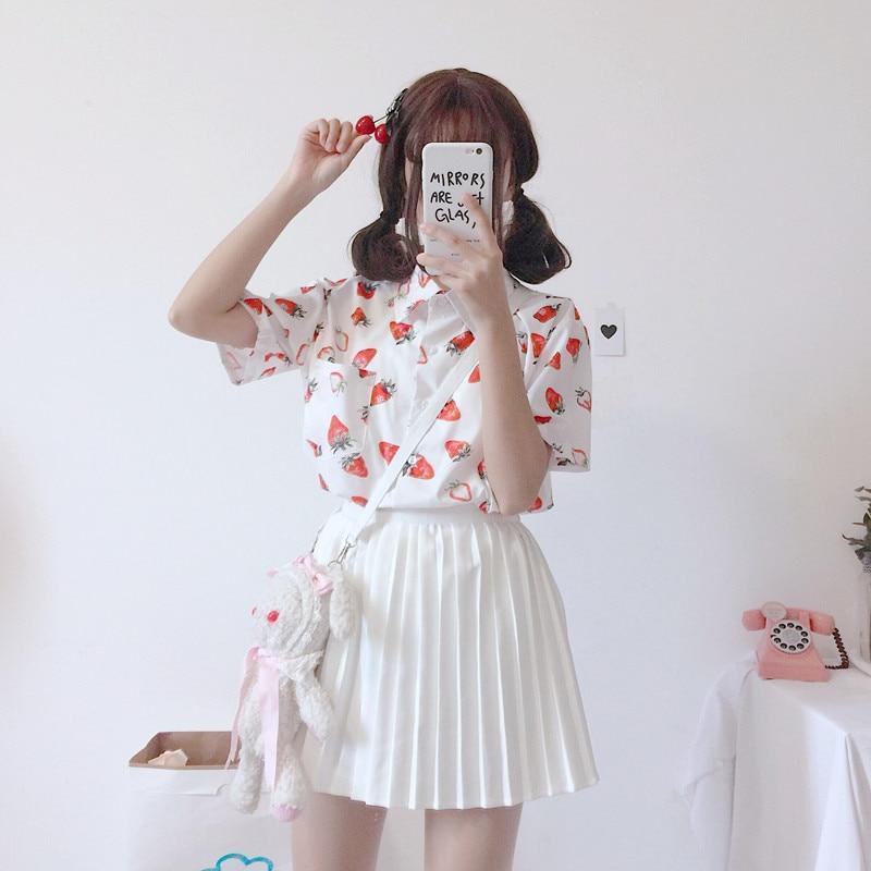 Strawberry Print Shirt - Aesthetic Clothing