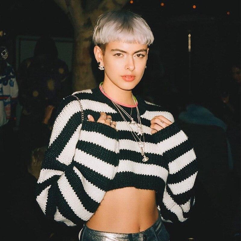 Striped Cropped Sweater - Aesthetic Clothing