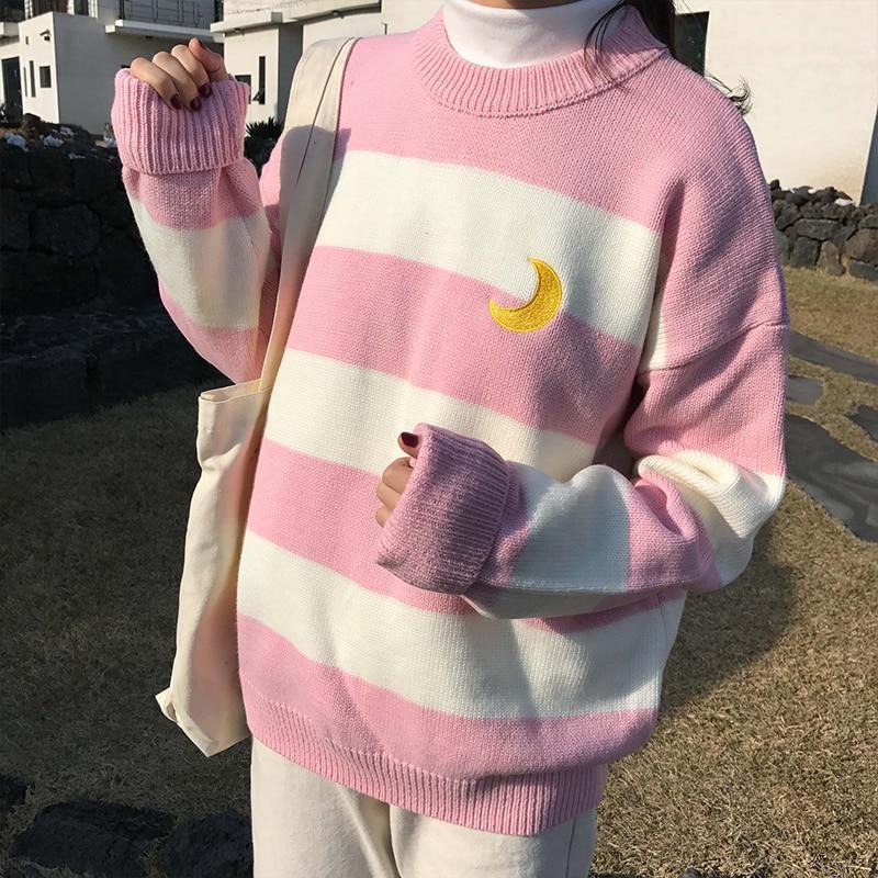 Striped Moon Sweater - Aesthetic Clothing
