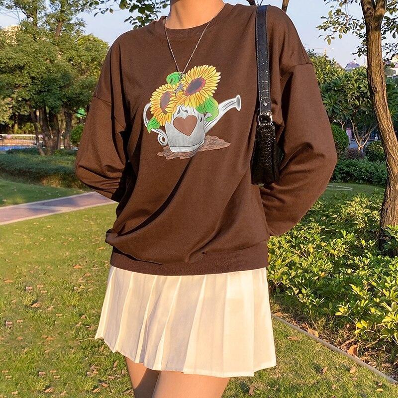 Sunflower Print Sweatshirt - Aesthetic Clothing